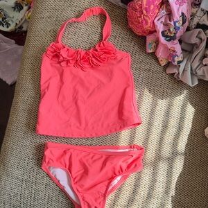 Carter's Coral Pink Girls' Two-Piece Swim Tankini with Floral Trim